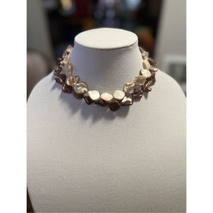 Vintage Double Strand Brown Cream Stone Pearl Choker Necklace Fashion Jewelry